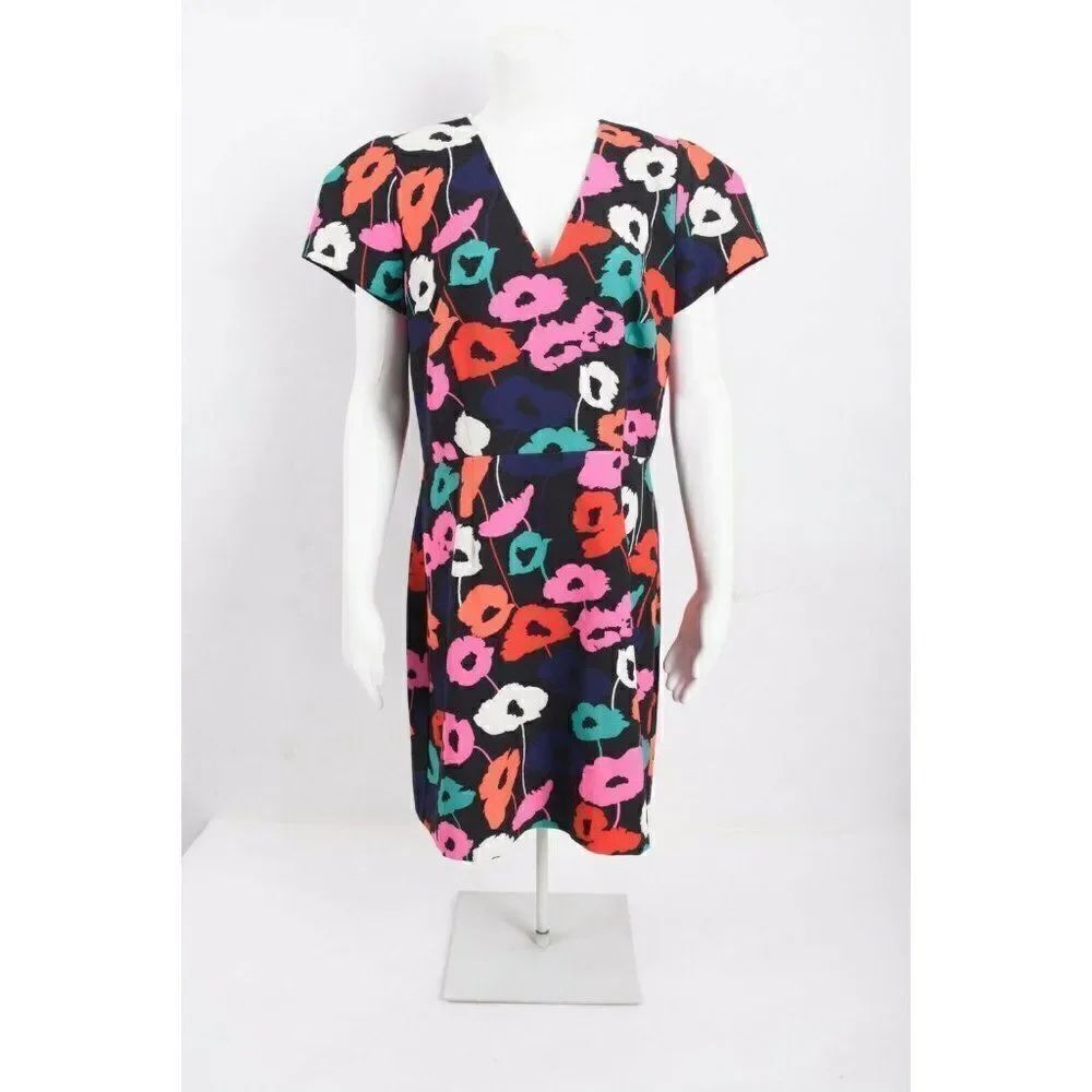 Milly Womens Atalie Sheath Dress Sz 12 MultiColor Poppy Floral Short Sleeve NWT